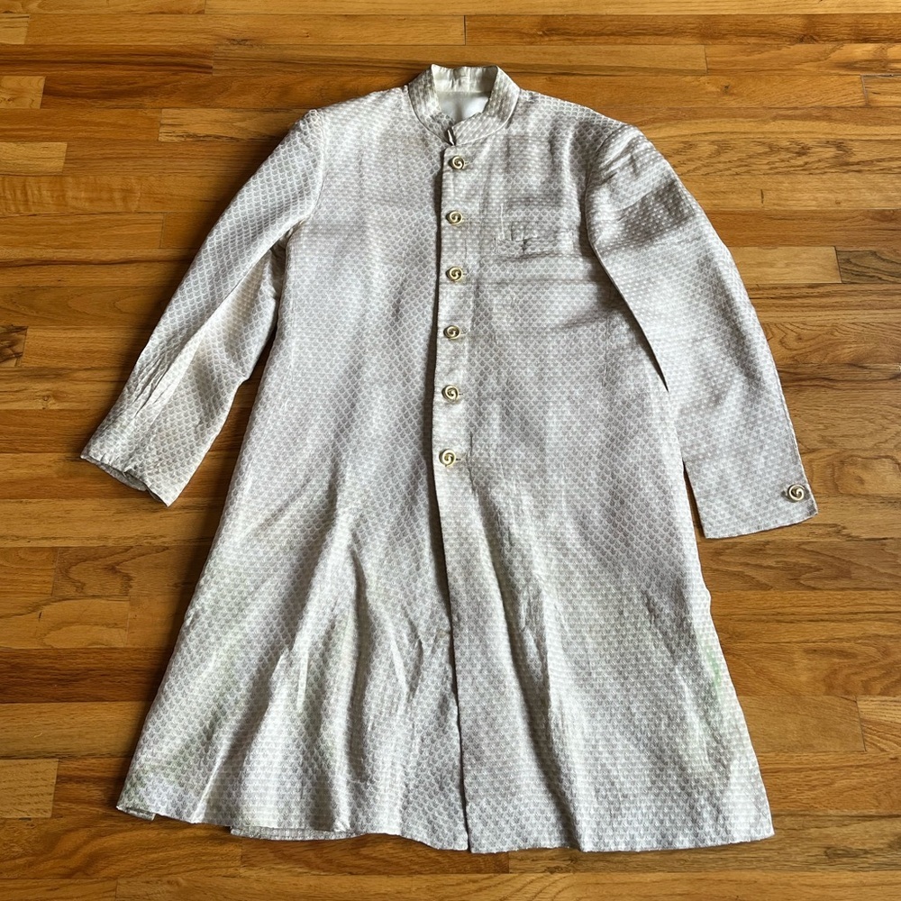 Indian Pakistani Sherwani Cream Brocade Jacquard Medium
